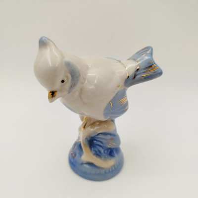 купить Статуэтка «Синица с хохолком», скульптор Н.И. Бессарабова, фарфор, роспись, Турыгинский фарфоровый завод артели «Художественная керамика» (Гжель), СССР, 1950-1960 гг.