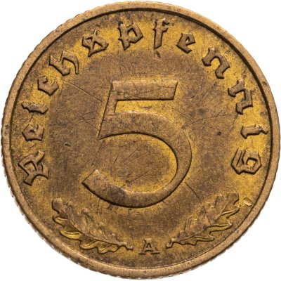купить Германия (Третий Рейх) 5 рейхспфеннигов 1939 "А"
