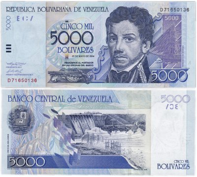 купить Венесуэла 5000 боливар 2004 (Pick 84)