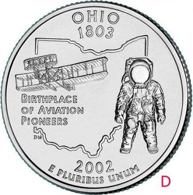 Купить США 25 центов (квотер) 2002 D — штат Огайо