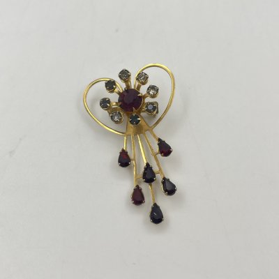 купить Брошь-кулон со вставками бордового и прозрачного цветов, металл, золочение, стекло, Западная Европа, 1950-1960 гг.