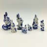 Купить Набор из семи статуэток "Зайцы", Гжель, фарфор, роспись, золочение, Россия, 1990-2010 гг.