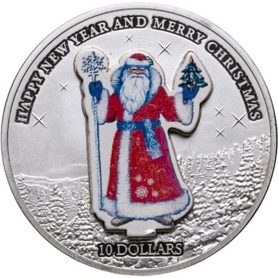купить Науру 10 долларов (dollars) 2008 Счастливого нового года и Рождества /дед мороз/ в футляре с сертификатом