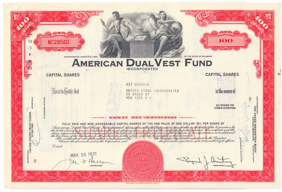 купить Акция США  American Dual Vest Fund  1967- 1970 гг.