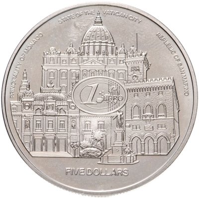 купить Либерия 5 долларов (dollars) 2003 Введение Евро в Монако, Ватикане и Сан-Марино
