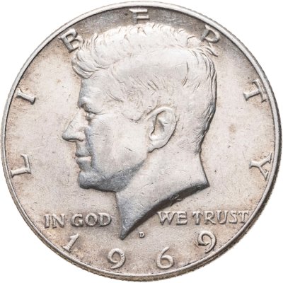 купить США 50 центов (1/2 доллара, half dollar) 1969 D Kennedy Half Dollar (Кеннеди) знак монетного двора "D" - Денвер