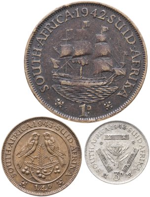 купить ЮАР набор 1/4 пенни, 1 и 3 пенни 1942-1945