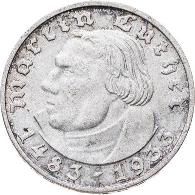 купить Германия (Третий рейх) 2 рейхсмарки (reichsmark) 1933 D "450 лет со дня рождения Мартина Лютера"