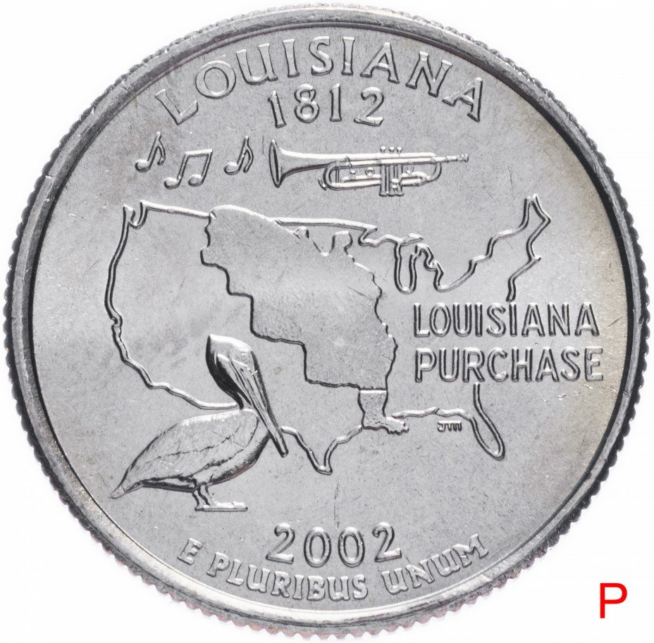 купить США 1/4 доллара (квотер, 25 центов) 2002 P "Штат Луизиана"