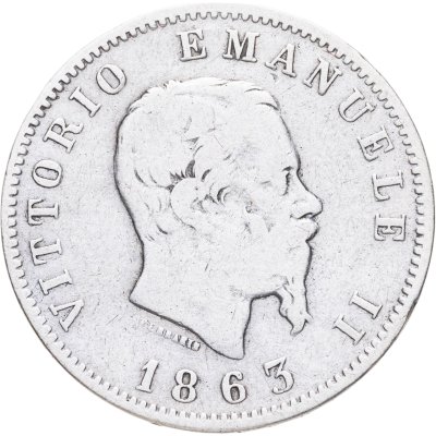 купить Италия 1 лира (lira) 1863 M Щит на реверсе знак монетного двора: "M" - Милан