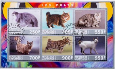 купить Габон марки квартблок "Коты и кошки" 2017