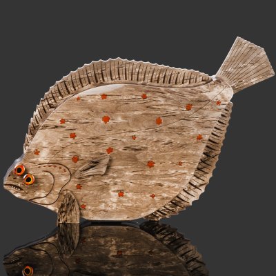 купить Домино-настольное украшение в виде рыбы (камбалы), дерево, карельская береза, шлифовка, морение, лак, металл, перламутр, инкрустация, Российская Федерация, 2025 г.