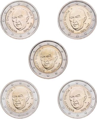 купить Германия 2 евро 2026 "Конрад Аденауэр", набор из 5-ти дворов A, D, F, G, J