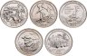 Купить США набор из 5 монет 25 центов (квотер, 1/4 доллара, quarter dollar) 2016 Двор D