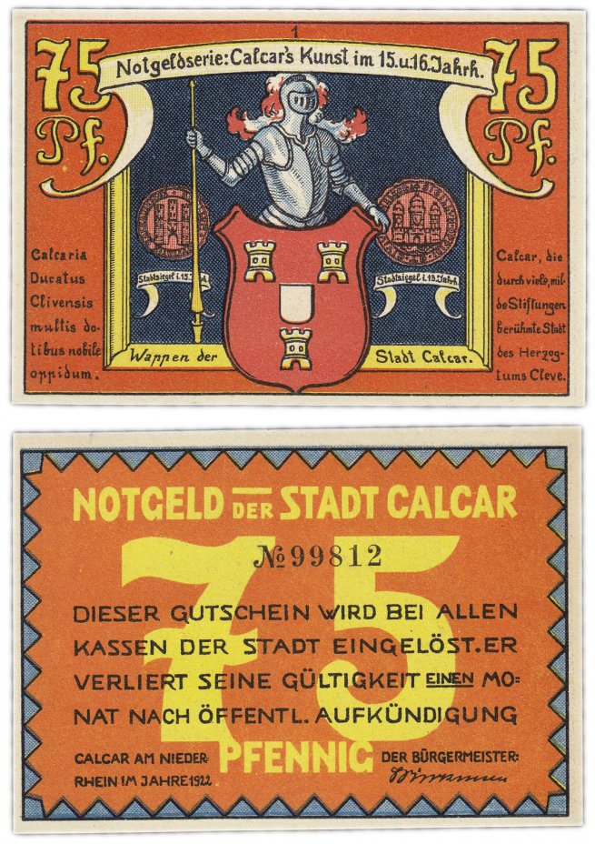 купить Германия (Рейнская провинция: Калькар) 75 пфеннигов 1922 (214.1/B1) "Искусство Калькара"