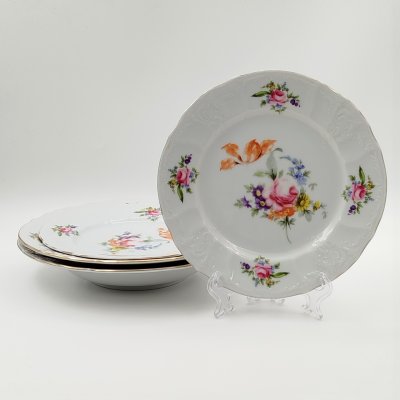 купить Набор тарелок на 2 персоны "Мейсенский букет" (две десертные, две обеденные), фарфор, деколь, золочение, Bernadotte, Чехия, 1991-2000 гг.