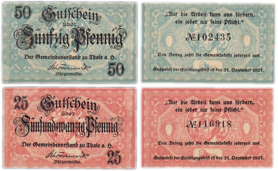 купить Германия (Саксония: Тале) набор из 2-х нотгельдов 1921
