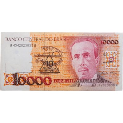 купить Бразилия 10 новых крузадо 1989, надпечатка на 10000 крузадо 1988