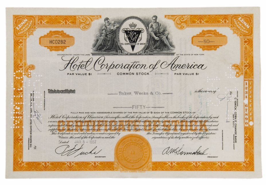 купить Акция США Hotel Corporation of America 1957 г.