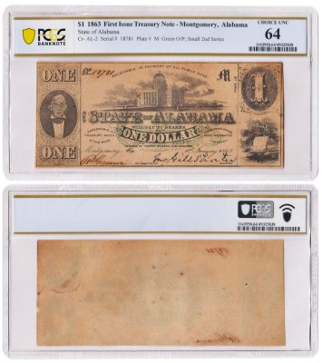 купить США, Алабама 1 доллар 1863 г. В слабе PCGS UNC 64