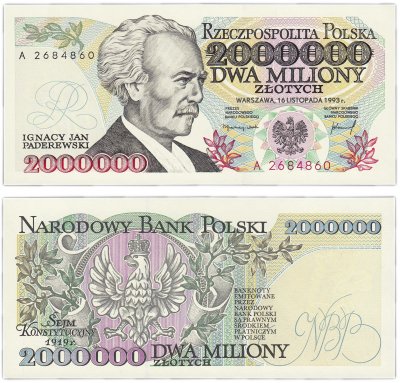 купить Польша 2000000 злотых 1993 Серия А (Pick 163)