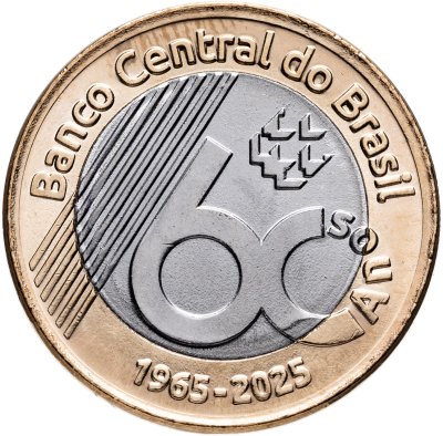 купить Бразилия 1 реал 2025 "60 лет Центральному Банку" Биметалл