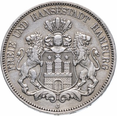 купить Германская Империя, Гамбург 5 марок 1876 J