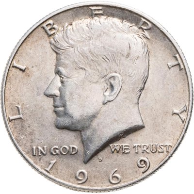 купить США 50 центов (1/2 доллара, half dollar) 1969 D Kennedy Half Dollar (Кеннеди) знак монетного двора "D" - Денвер