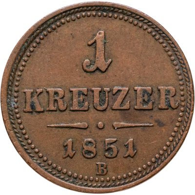 купить Австрия 1 крейцер (kreuzer) 1851, знак монетного двора "B" - Кремница