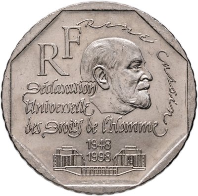 купить Франция 2 франка (francs) 1998 "50 лет Декларации Прав Человека"