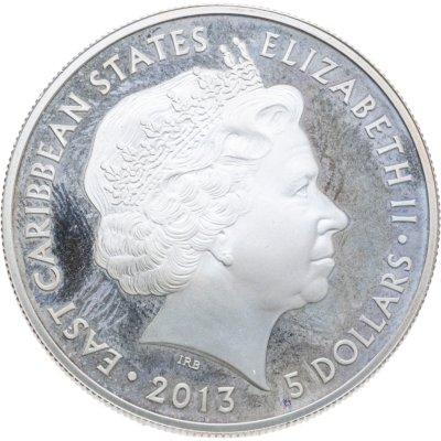 купить Восточные Карибы 5 долларов 2013 Годовщина вступления на престол