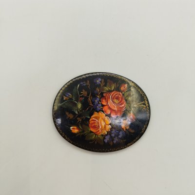 купить Брошь с растительным декором, металл, роспись, Завод художественной гравюры на металле, Россия, 1992 г.