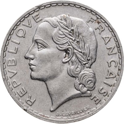 купить Франция 5 франков (francs) 1933 женское лицо обращено влево