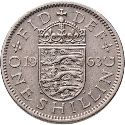 купить Великобритания 1 шиллинг (shilling) 1963, Английский герб - 3 льва внутри коронованного щита