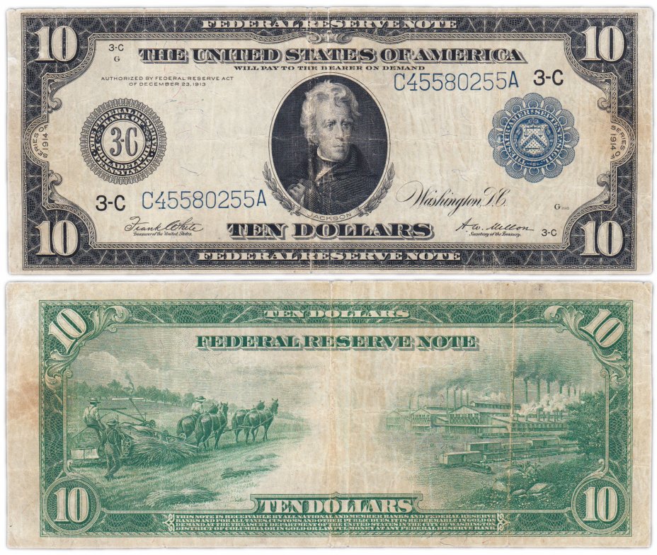 купить США 10 долларов 1914 Филадельфия White-Mellon F-915A (Federal Reserve Note)