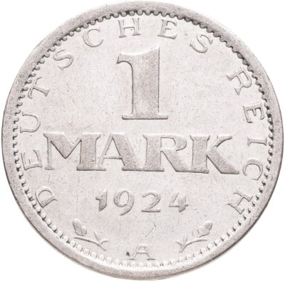 купить Германия 1 марка (mark) 1924 A знак монетного двора "A" — Берлин