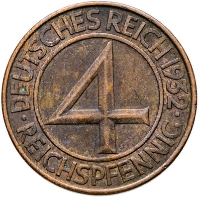 купить Германия, Веймарская республика 4 рейхспфеннига (reichspfennig) 1932 D