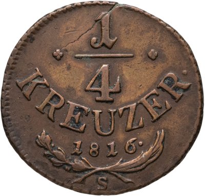 купить Австрия 1/4 крейцера 1816, знак монетного двора "S" - Смолник