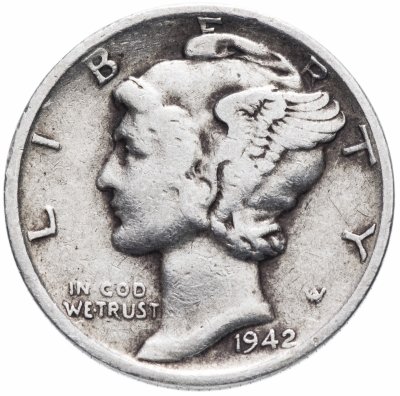 купить США 10 центов (дайм, one dime) 1942 S Mercury Dime (дайм «Меркурий») знак монетного двора "S" - Сан-Франциско