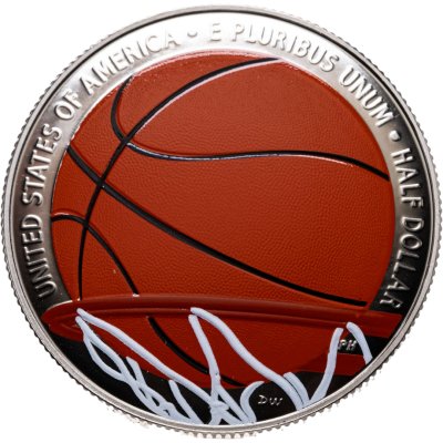 купить США 1/2 доллара 2020 "Зал Славы Баскетбола" в футляре с сертификатом