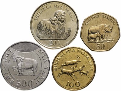 купить Танзания набор 50, 100, 200, 500 шиллингов 2014 - 2015 Фауна