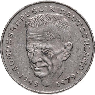 купить Германия 2 марки 1992 A Курт Шумахер, 30 лет Федеративной Республике (1949-1979) знак монетного двора: "A"