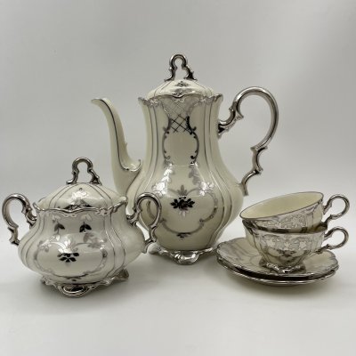 купить Сервиз тет-а-тет (6 предметов), фарфор, серебрение, Volkstedt Beyer & Bock, Германия, 1950-1970 гг.