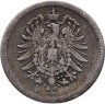 Купить Германия 20 пфеннигов (pfennig) 1875, знак монетного двора: "F" - Штутгарт