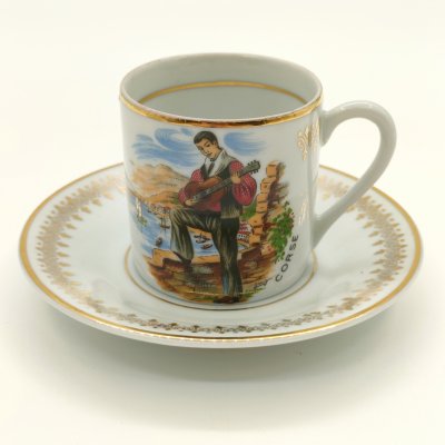 купить Пара кофейная с изображением гитариста, фарфор, деколь, золочение, Philippe Deshoulieres, Франция, 1960-2000 гг.