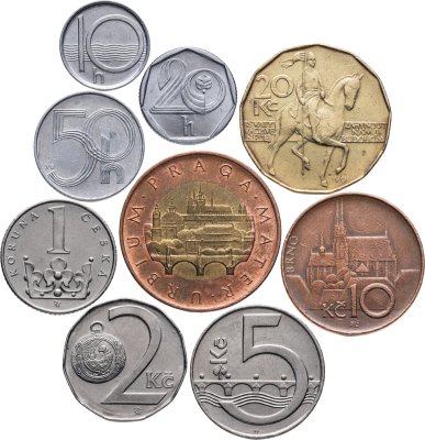 купить Чехия набор монет по номиналам 1993-1998 годов (9 штук)