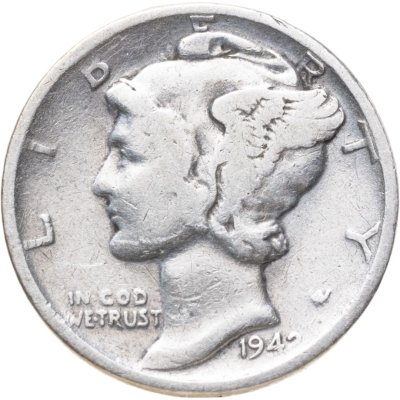 купить США 10 центов (дайм, one dime) 1942 Mercury Dime (дайм «Меркурий») без обозначения монетного двора