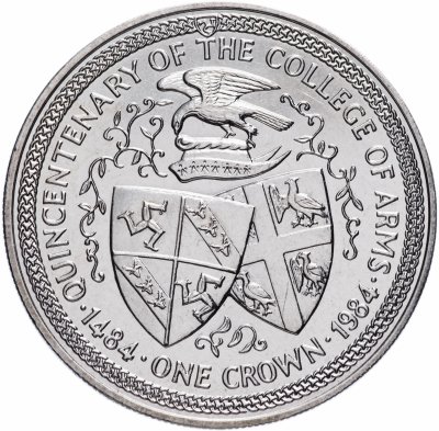 купить Остров Мэн 1 крона 1984 "500 лет Геральдической палате /Герб острова Мэн/"