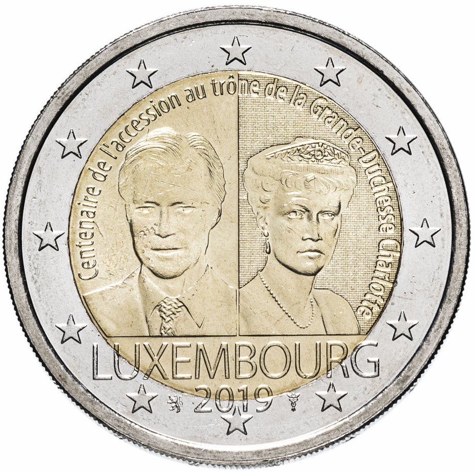 купить Люксембург 2 евро 2019 "100 лет со дня восхождения на престол Великой герцогини Шарлотты"