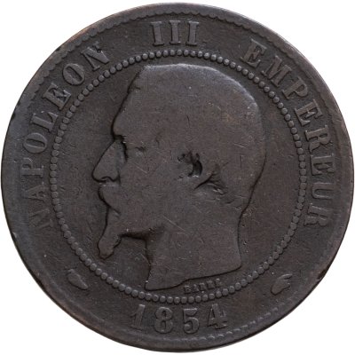 купить Франция 10 сантимов (centimes) 1854 A знак монетного двора: "A" - Париж